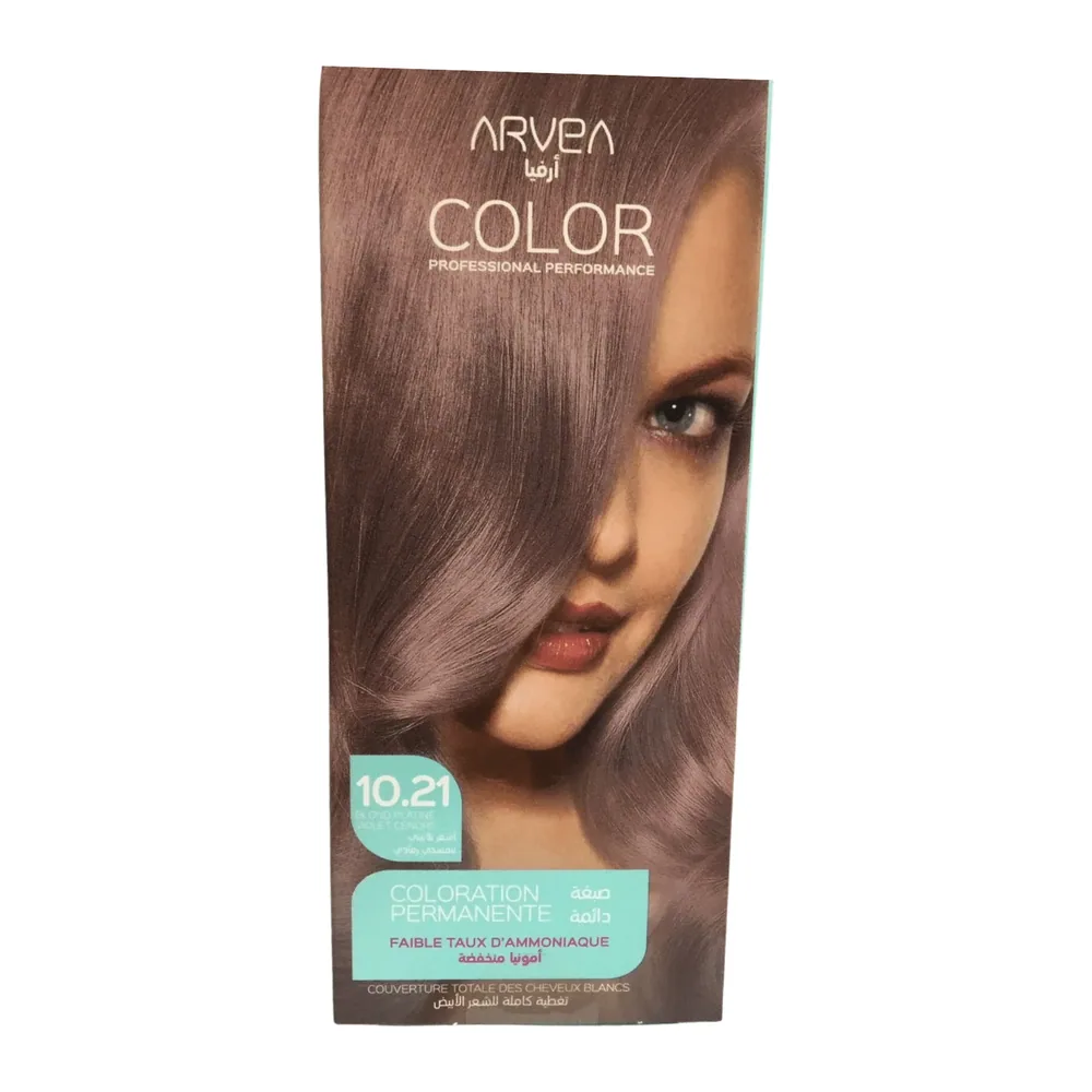 Arvea Coloration A Faible Taux D’Ammoniaue 10.21 Blond Plataine Violet Cendre