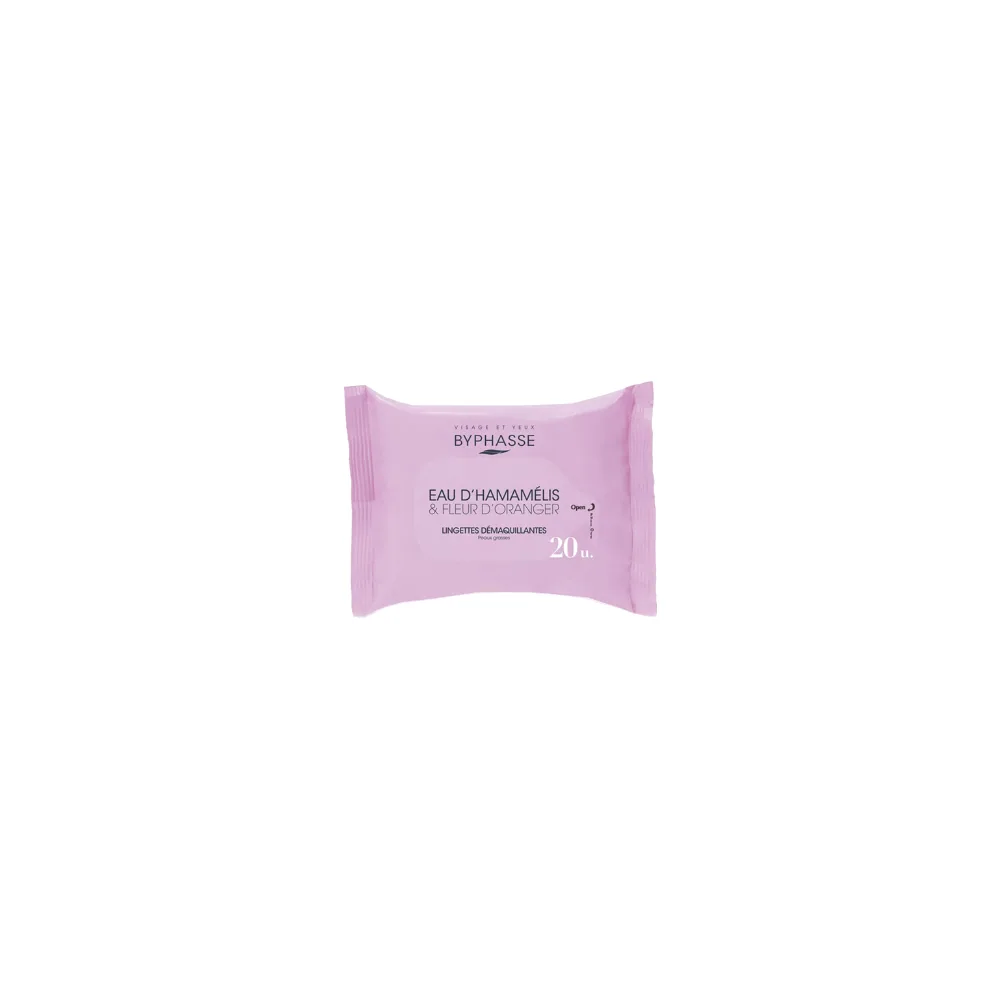 Byphasse Lingettes Démaquillantes Eau D’Hamamélise & Fleur D’Oranger Peaux Grasse 20u