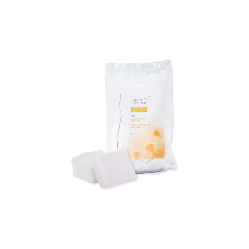 Carrés de coton 5×5 cm x500 le soin a l’état pur