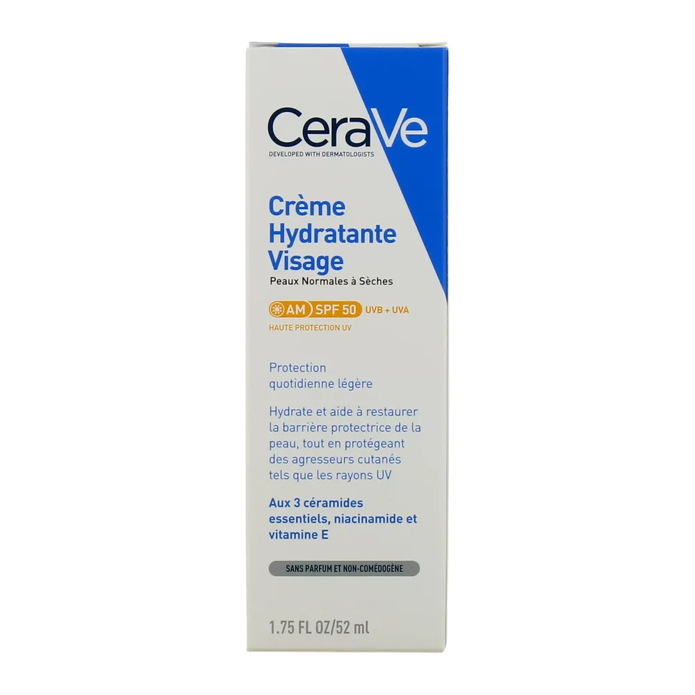 CERAVE Crème Hydratante visage SPF50+ Peaux normales à sèches AM 52 ml