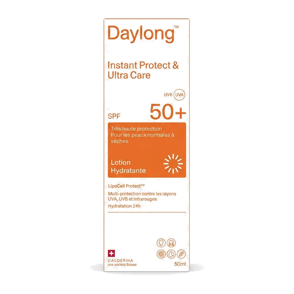 Daylong – Instant Protect & Ultra Care – Très haute protection solaire pour peaux normales à sèches – 50ml