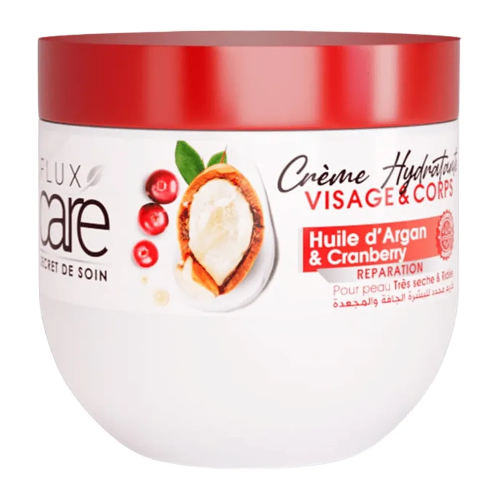 Flux Care Creme Hydratante Visage Et Corps 370Ml Huile D’Argan Et Cramberry