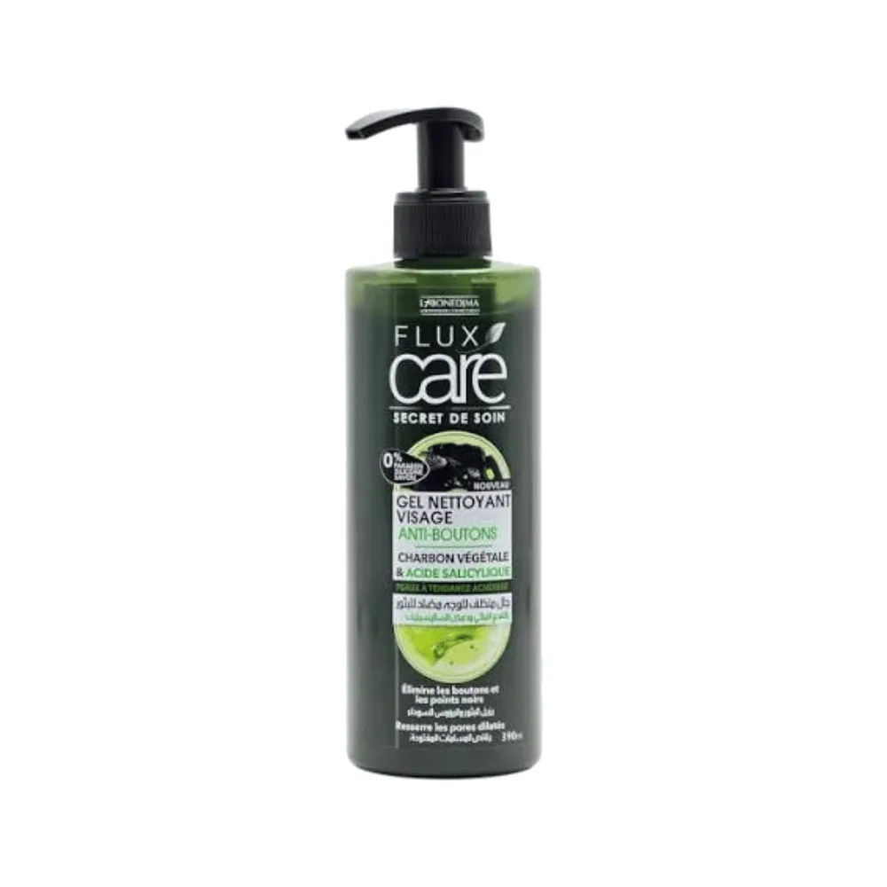 Flux Care Gel Nettoyant Visage Charbon Végétale & Acide Salicylique 390ml