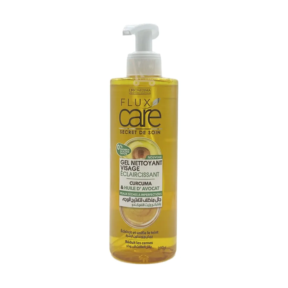 Flux Care Gel Nettoyant Visage Curcuma & Huile D’Avocat 390ml