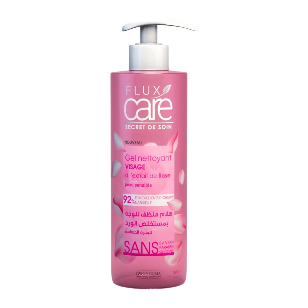 Flux Care Gel Nettoyant Visage 390Ml Extrait De Rose Peau Sensible
