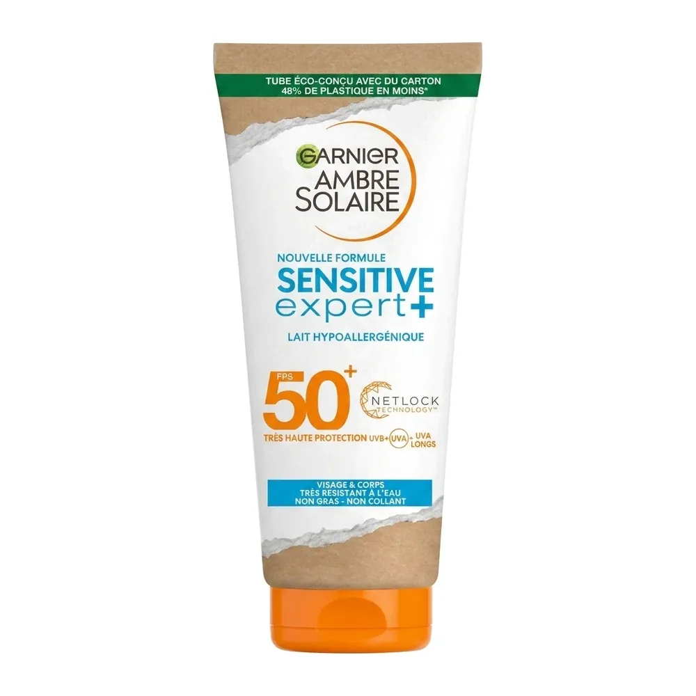 Garnier – Ambre Solaire Sensitive Expert+ Lait Hypoallergénique – Très haute protection visage et corps pour peaux sensibles 200ML