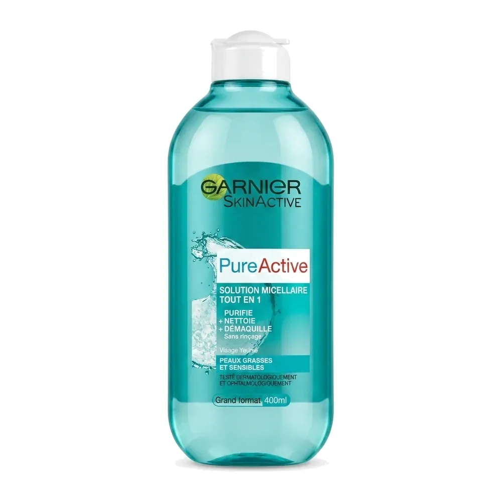 Garnier SkinActive – Pure Active Solution Micellaire Tout en 1 – Purifie, Nettoie & Démaquille – 400ml