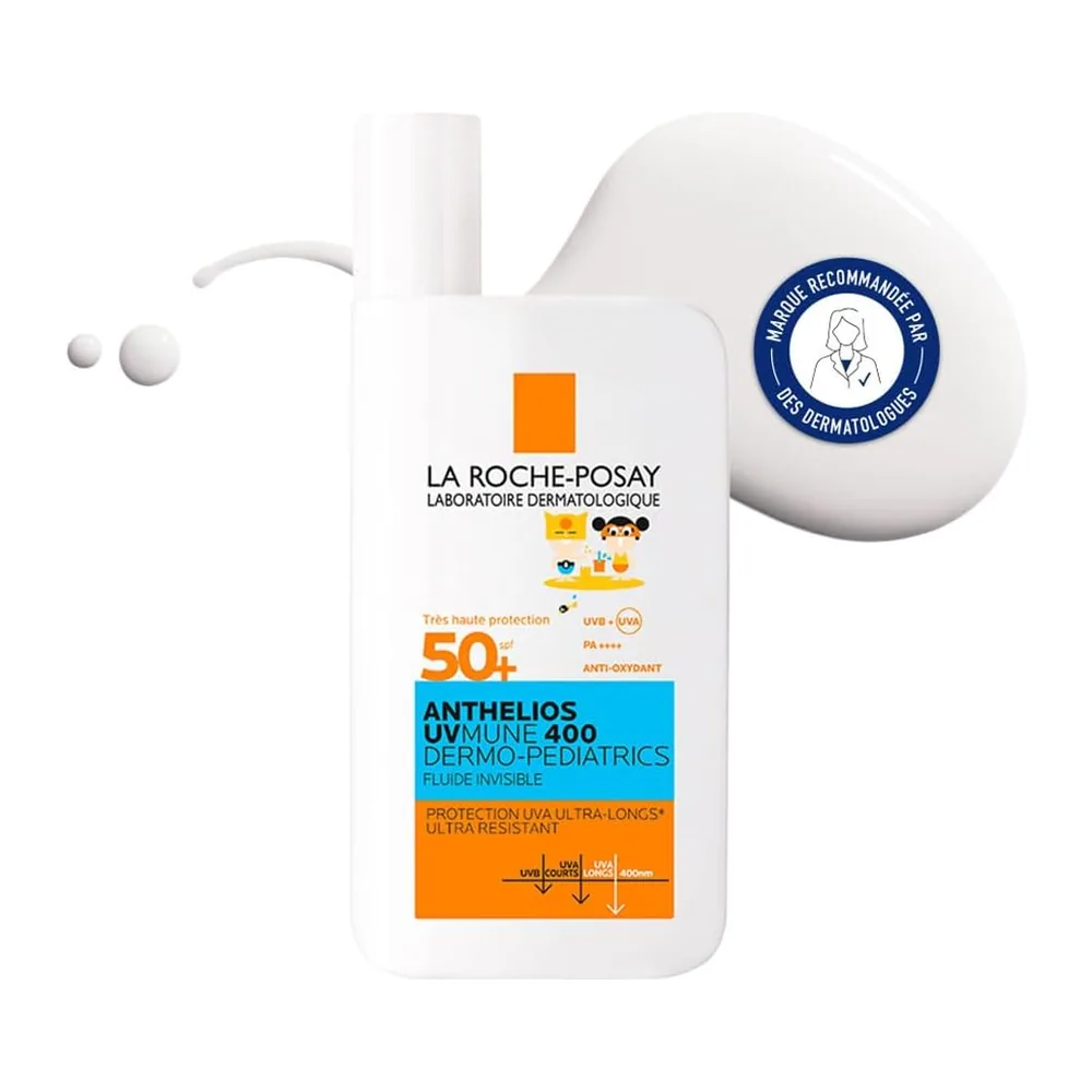 La Roche-Posay Anthelios UVMune 400 Dermo-Pediatrics Fluide Invisible Ultra Léger SPF50+ 50 ml Protection solaire enfant pour peaux sensibles et à tendance atopique des enfants 50ml