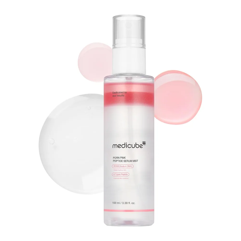 Medicube PDRN Pink Peptide Spray Serum I Pink Glass Glow Serum Mist pour hydrater, apaiser et raffermir, teint irrégulier, Rose PDRN & Peptide & Niacinamide, soins de la peau coréens (100 ml / 3,38 fl. oz.)