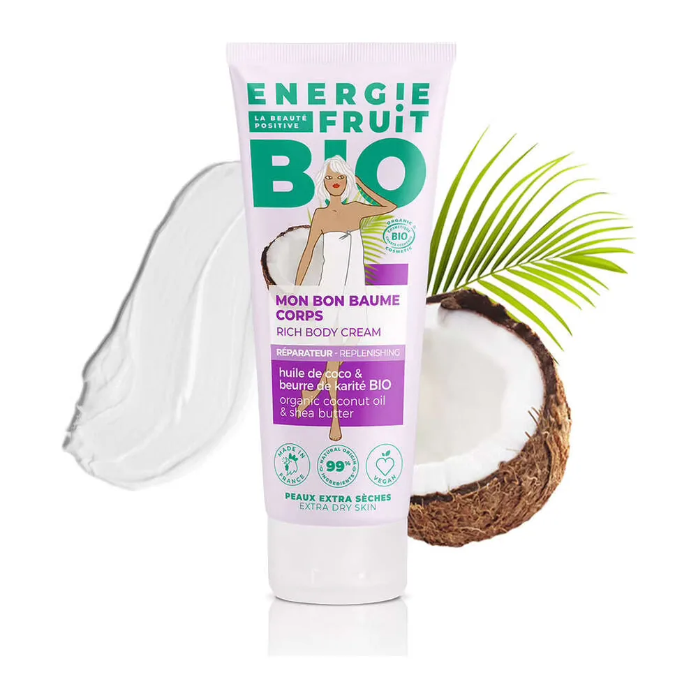 Mon Bon Baume Corps Réparateur Huile de Coco & Beurre de Karité 200 ml Energie Fruit Bio