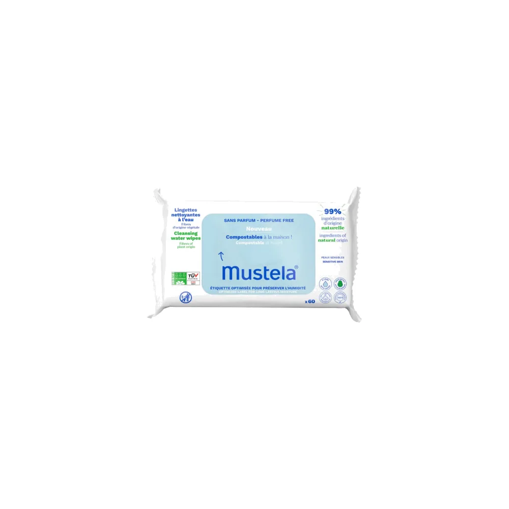 Mustela Lingettes de Coton BIO à l’eau Pack de 60