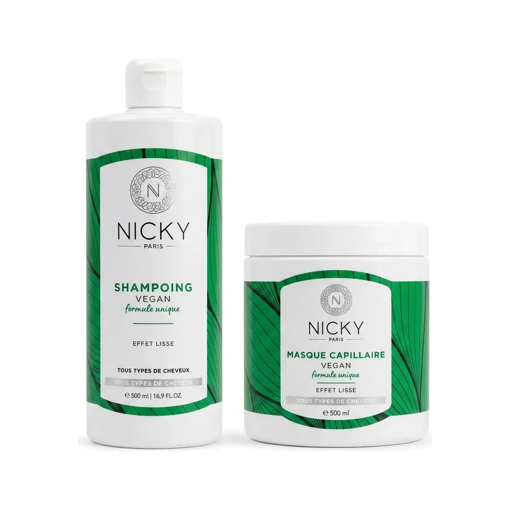 Nicky – Shampoing Vegan & Masque Capillaire Vegan – Cheveux Lisses – 210 ml