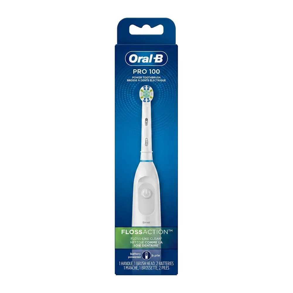 Oral-B – PRO 100 Power Toothbrush – Nettoyage comme le fil dentaire – 1 manche, 1 brossette, 2 piles