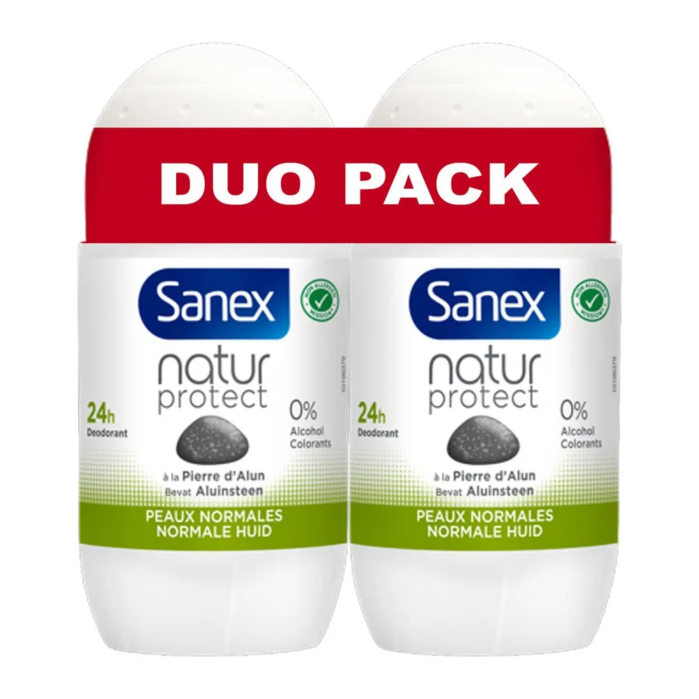 SANEX Nature protect Déodorant bille 24h peaux normal à la pierre d’alun 2x50ml