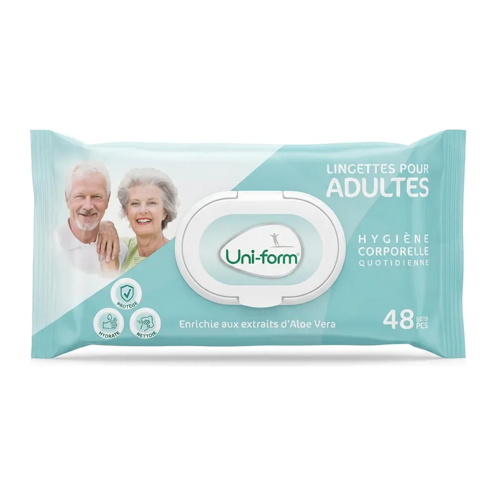 Uni-form – Lingettes pour Adultes – Hygiène Corporelle Quotidienne – 48 pièces