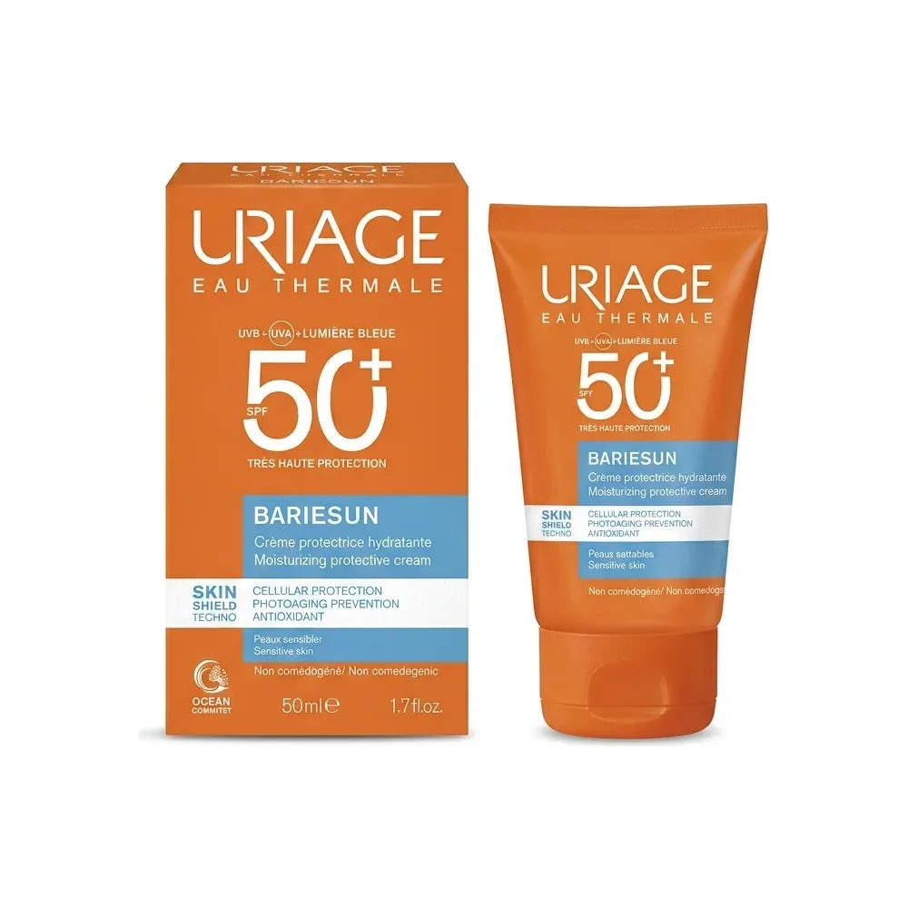 Uriage – Bariésun Crème protectrice hydratante – Protection haute SPF50+ contre les UV et la lumière bleue – 50ml