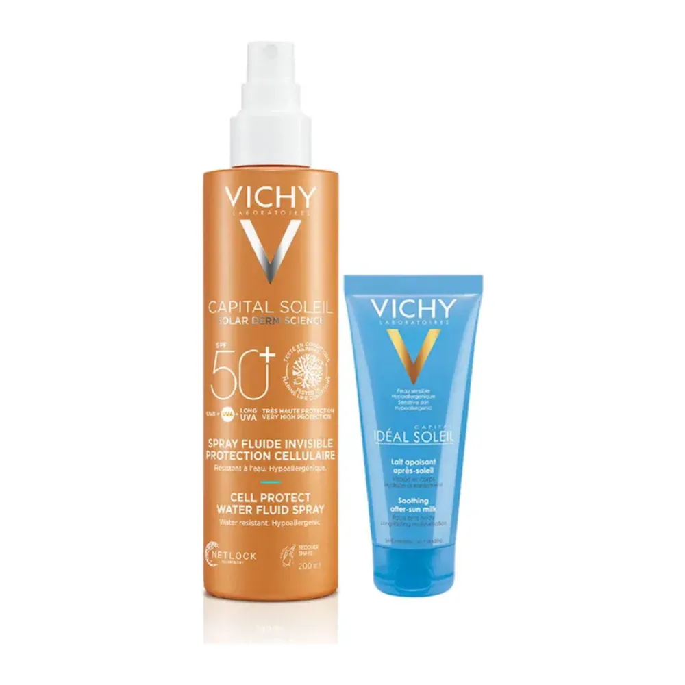 Vichy Capital Soleil Pack Spray Fluide Invisible Spf50+ 200ml+lait Apaisant Apres Soleil 100ml
