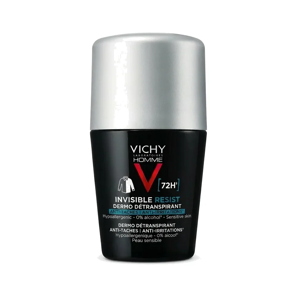 VICHY HOMME – INVISIBLE RESIST – Déodorant Vichy Détranspirant 72h Anti-Taches Anti-Irritations – Peaux Sensibles, 50ml